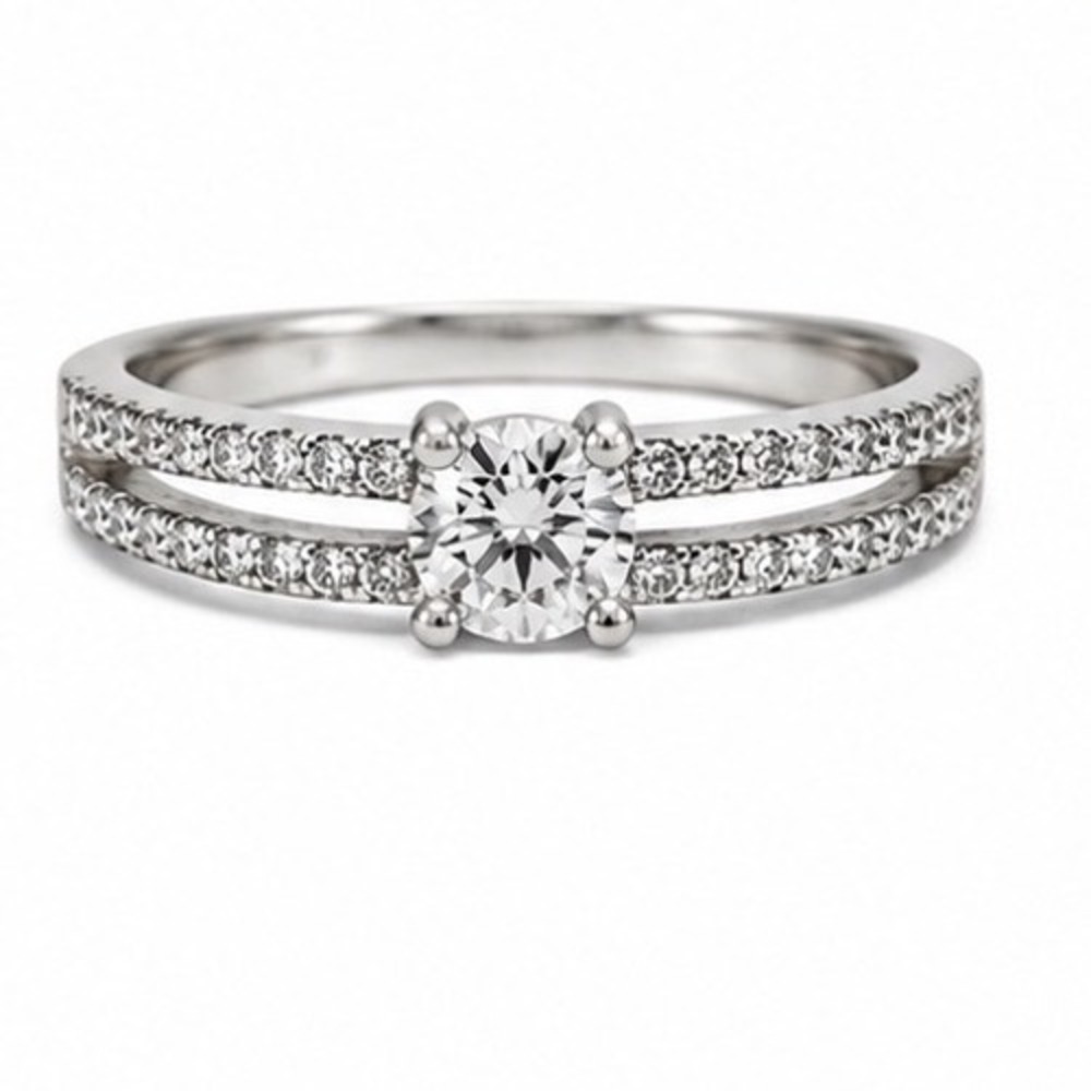 Moissanite Split Shank Engagement Ring 925 Sterling Silver Brilliant Pave Sz 7